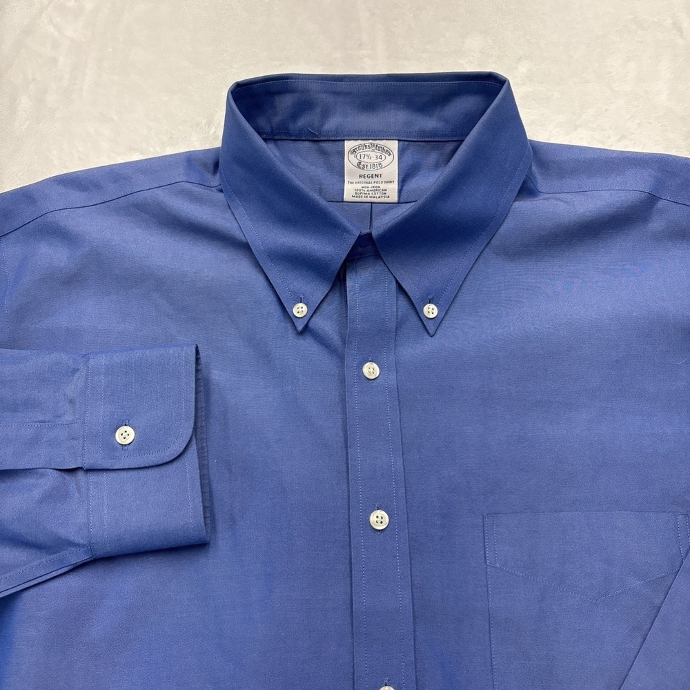 Brooks Brothers Regent Non-Iron Supima Cotton Dress Shirt Men 17.5-34 Blue Trad